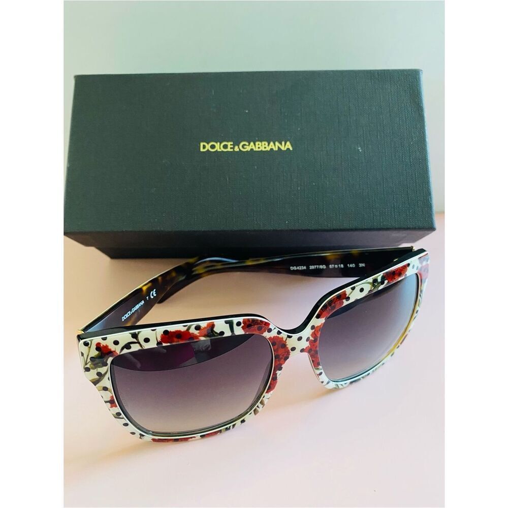 Dolce & Gabbana Carnation White Havana-Grey Gradient Sunglasses. Authentic